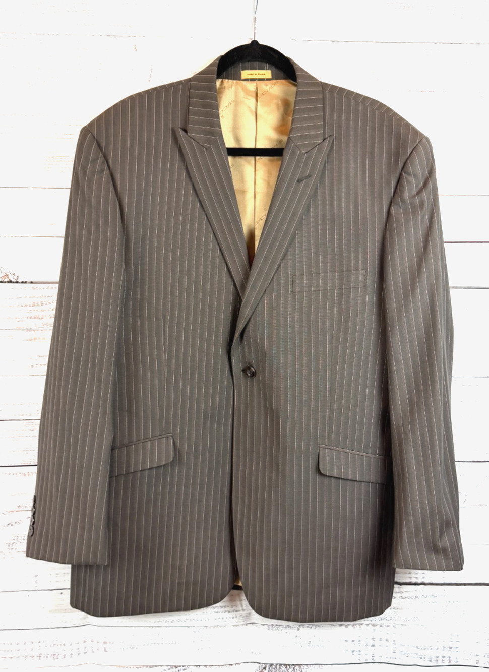 STACY ADAMS GOLD gray striped mens suit jacket blazer 44R